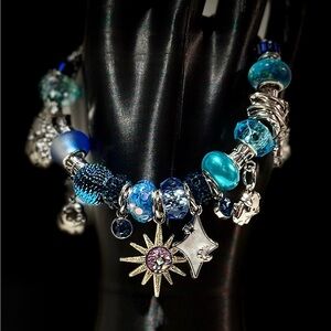 Elegant Silver and Blue Charm Bracelet